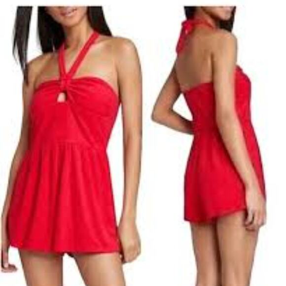 Wild Fable Red Towel Terry Romper Halter Beach Cover Casual Size JR L XXL - Picture 1 of 12